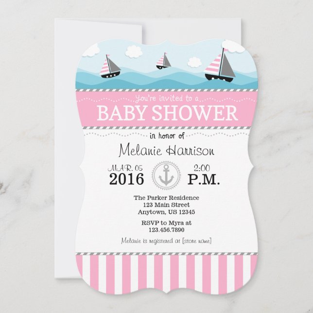 Invitación Pink Blue Nautical Baby Shower Invitation (Anverso)