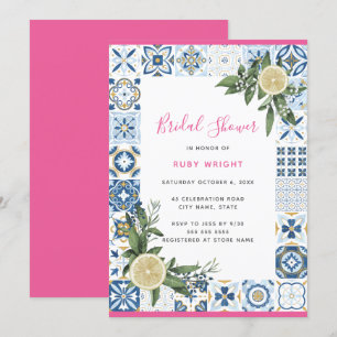 Invitación Pink Blue Tile Mediterráneo Lemon Briower