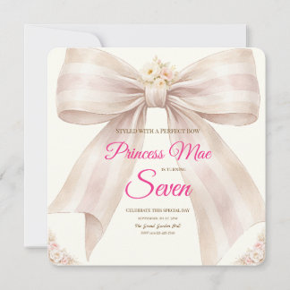 Invitación Pink Blush Bow Princess Ribbon Birthday Invitation