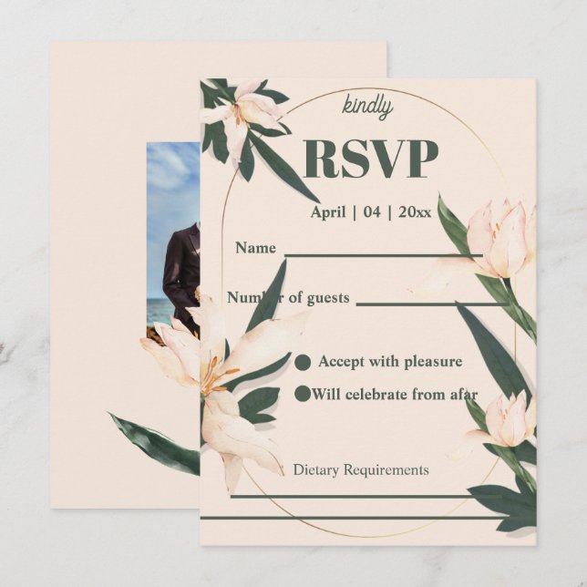 Invitación Pink blush floral Circle RSVP Card (Anverso / Reverso)
