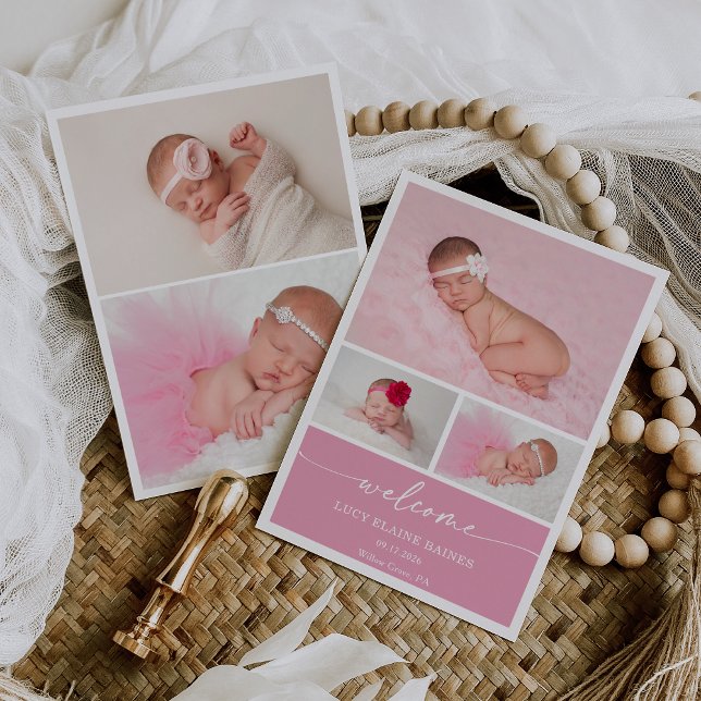 Invitación Pink Blush Welcome Baby Photo Announcement Card (Subido por el creador)