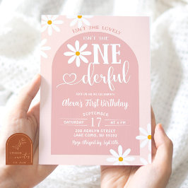 Invitación Pink Boho Arch Daisy Un maravilloso primer cumplea