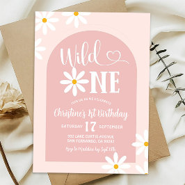 Invitación Pink Boho Arch Daisy Wild Un Primer Cumpleaños