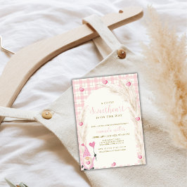 Invitación Pink Boho Arch Gingham Baby Shower