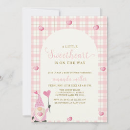 Invitación Pink Boho Arch Gingham Heart Gnome Baby Shower