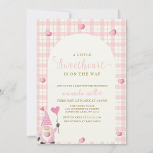 Invitación Pink Boho Arch Gingham Heart Gnome Baby Shower