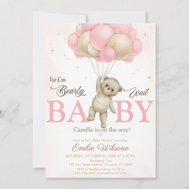 Invitación Pink Boho Bear Baby Shower (Anverso)