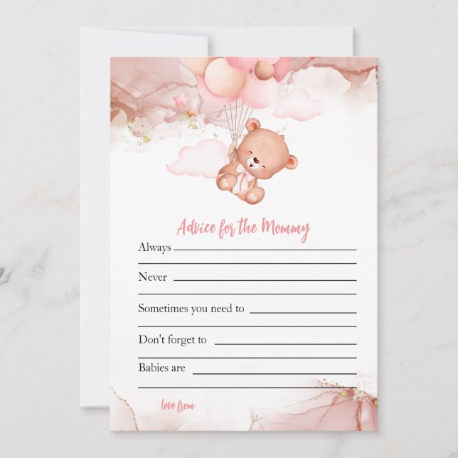 Invitación Pink Boho Bear Baby Shower Game Advance para mamá (Anverso)
