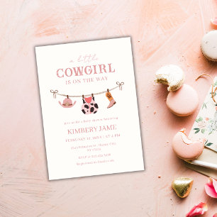 Invitación Pink Boho Cowgirl clothline Baby Shower