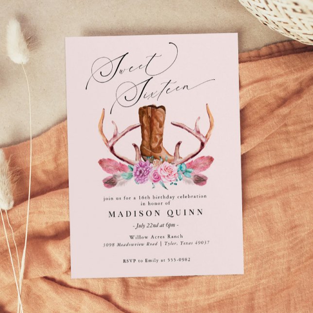 Invitación Pink Boho Cowgirl Sweet 16 cumpleaños (Subido por el creador)