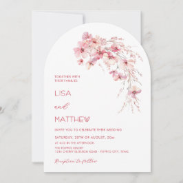 Invitación Pink Boho Flowers White Casual Wedding