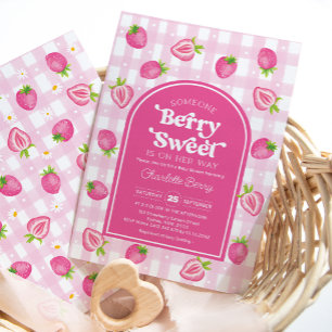 Invitación Pink Boho Fresa Berry Berry Sweet Baby Shower