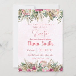Invitación Pink Boho Pampas Grass Floral Bridal Shower