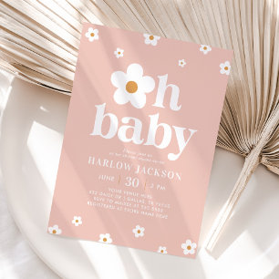 Invitación Pink Boho Retro Daisy Baby Shower