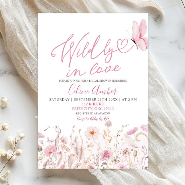 Invitación Pink Boho Wildflower Wildly in Love Bridal Shower (Subido por el creador)