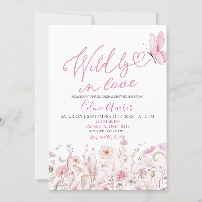 Invitación Pink Boho Wildflower Wildly in Love Bridal Shower (Anverso)