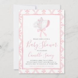 Invitación Pink Bonnet Chica Baby Shower Preppy Southern