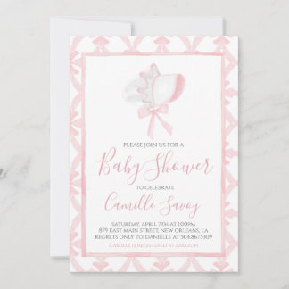 Invitación Pink Bonnet Chica Baby Shower Preppy Southern