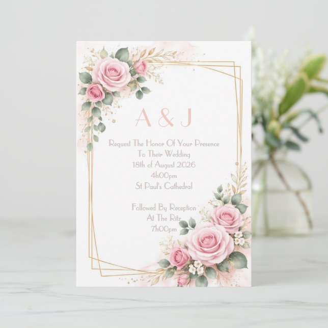 INVITACIÓN PINK BOTANICAL WEDDING INVITATION (Anverso de pie)