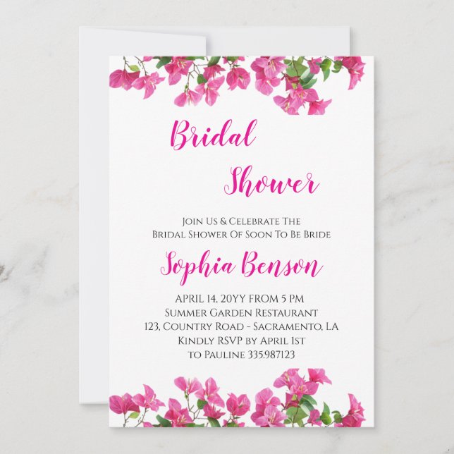 Invitación Pink Bougainvillea Floral Bridal Shower Invitation (Anverso)