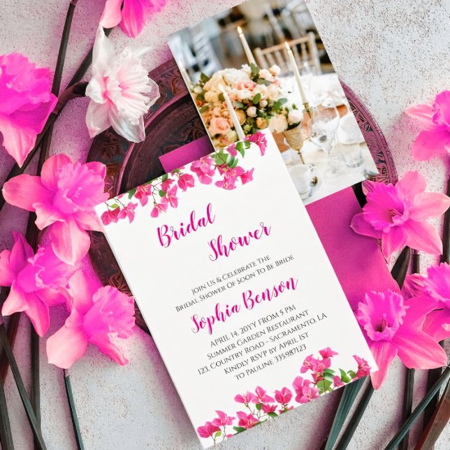 Invitación ​Pink Bougainvillea Floral Photo Bridal Shower (Subido por el creador)