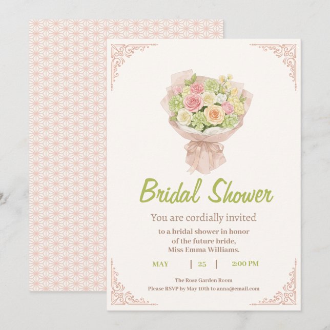 Invitación pink bouquet Bridal Shower Invite – Japanese  (Anverso / Reverso)