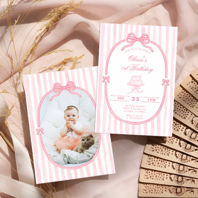 Invitación Pink Bow 1st Birthday Girl Photo Invitation (Subido por el creador)
