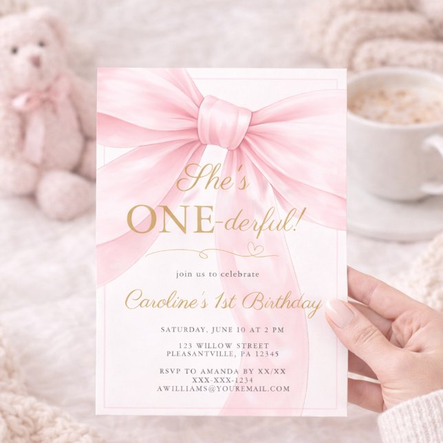 Invitación 🎀 Pink Bow 1st Birthday Invitation 💕 (Subido por el creador)