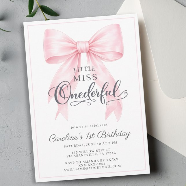 Invitación 🎀 Pink Bow 1st Birthday Invitation 💕 (Subido por el creador)