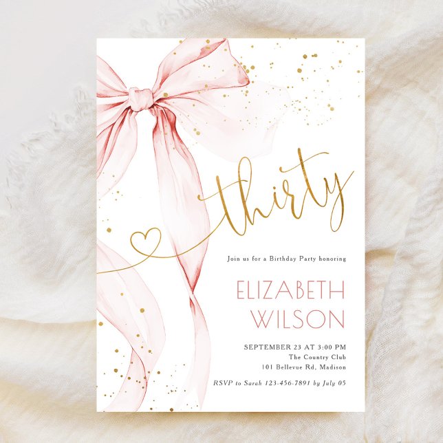 Invitación Pink Bow 30th Birthday Invitation (Subido por el creador)
