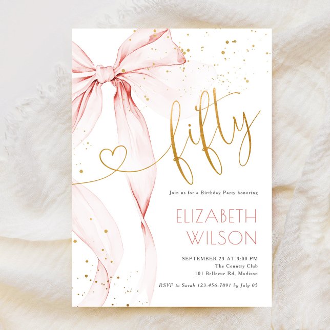 Invitación Pink Bow 50th Birthday Invitation (Subido por el creador)