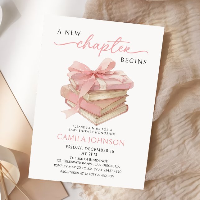Invitación Pink Bow A New Chapter Books Baby Shower (Subido por el creador)