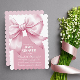 Invitación Pink Bow Baby Girl Elegant Baby Shower