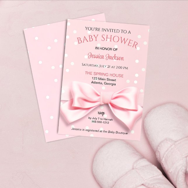 Invitación Pink Bow Baby Girl with Polka Dot (Subido por el creador)