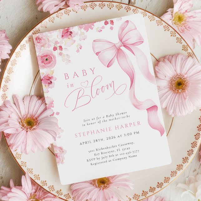 Invitación Pink Bow Baby In Bloom Baby Shower Invitation  (Subido por el creador)