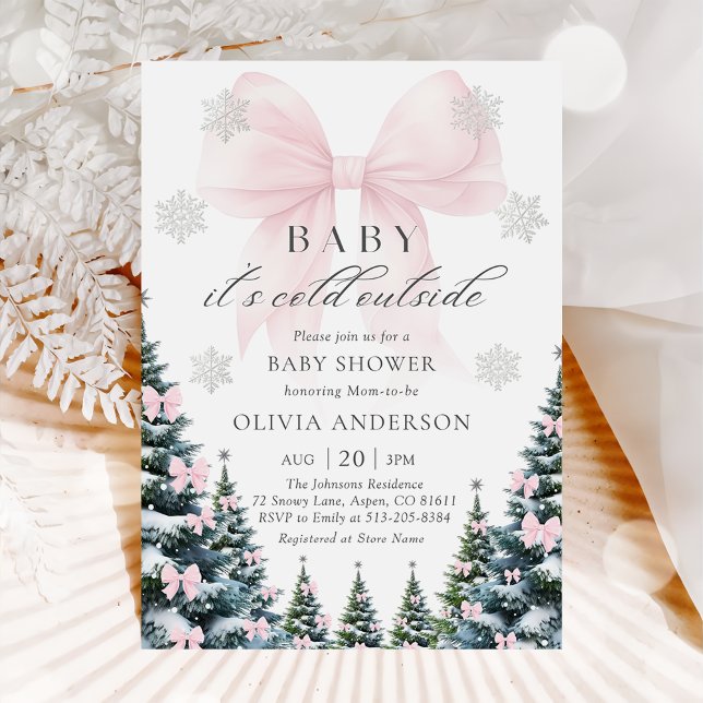 Invitación Pink Bow Baby It's Cold Outside Baby Shower  (Subido por el creador)