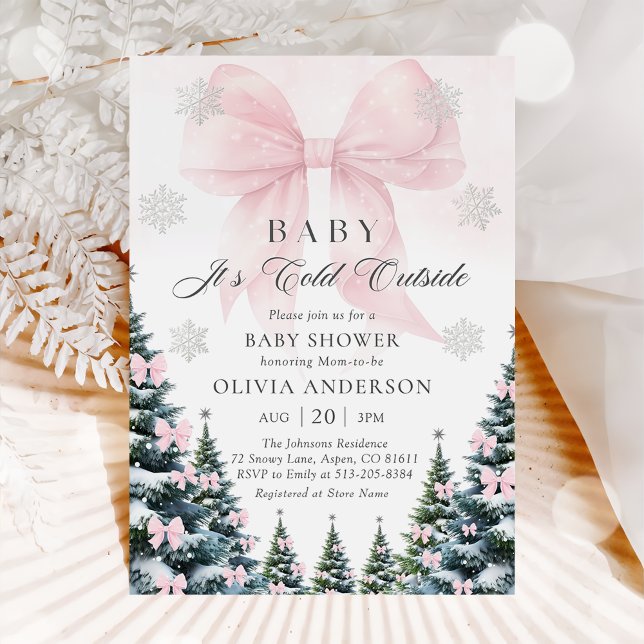 Invitación Pink Bow Baby It's Cold Outside Baby Shower  (Subido por el creador)