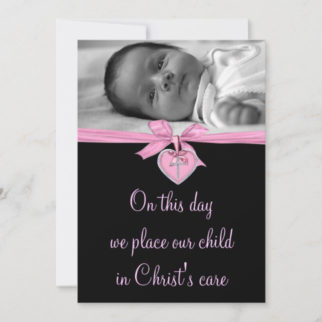 Invitación Pink Bow Baby Photo Christening (Anverso)