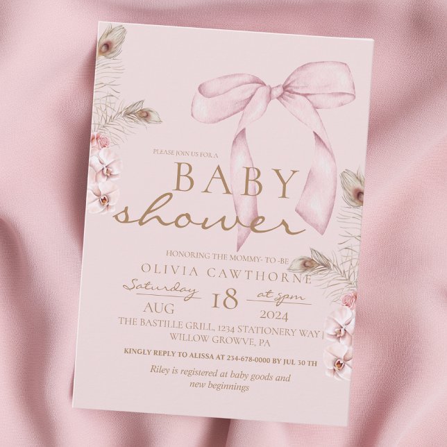 Invitación Pink Bow Baby Shower Blush Pink (Subido por el creador)