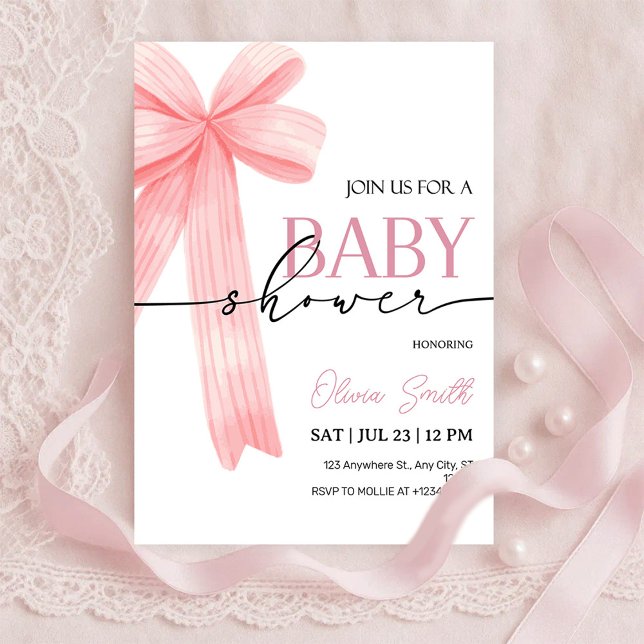 Invitación Pink Bow Baby Shower Invitation (Subido por el creador)