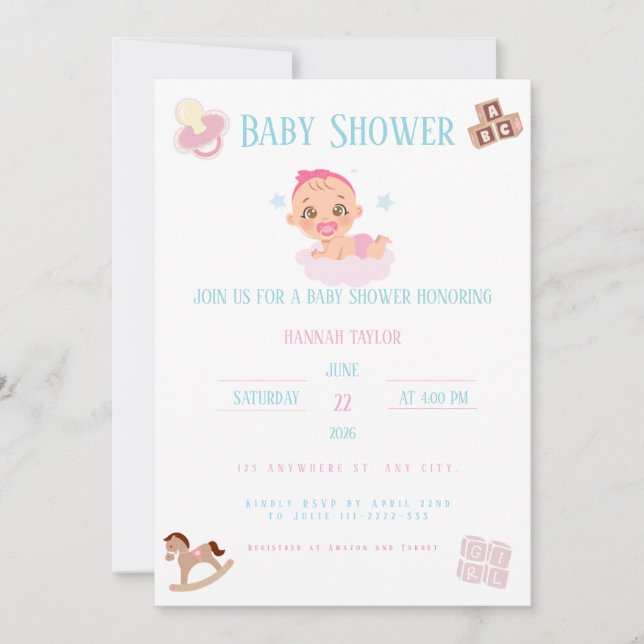 Invitación Pink Bow Baby Shower Invitation Customizable (Anverso)