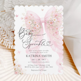 Invitación Pink Bow Baby Sprinkle Floral Girl Baby Shower