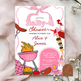 Invitación Pink Bow Backyard BabyQ Baby Shower