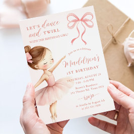 Invitación Pink Bow Ballet Dancer Girl Birthday Party