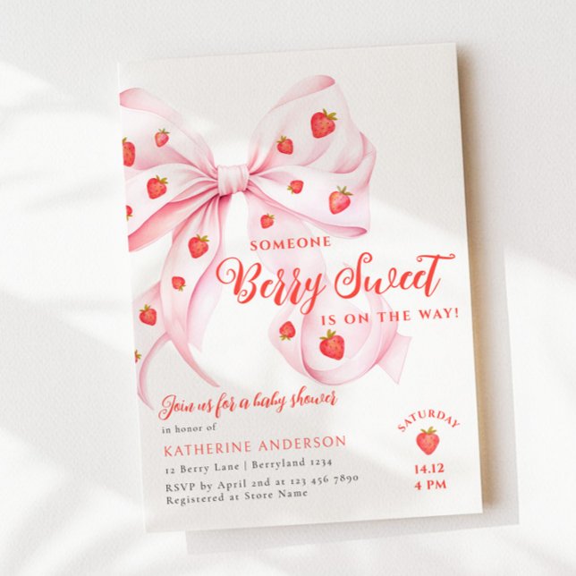 Invitación Pink Bow Berry Sweet Baby Shower (Subido por el creador)