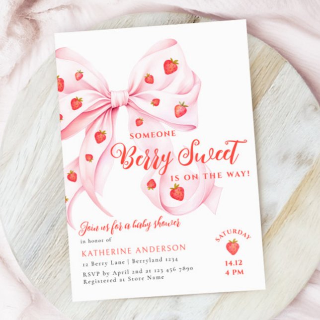 Invitación Pink Bow Berry Sweet Baby Shower (Subido por el creador)