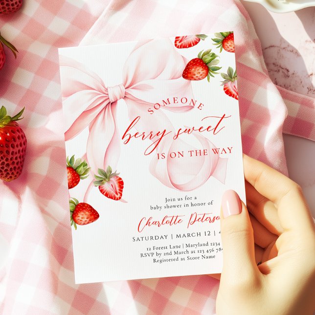 Invitación Pink Bow Berry Sweet Baby Shower Invitation (Subido por el creador)