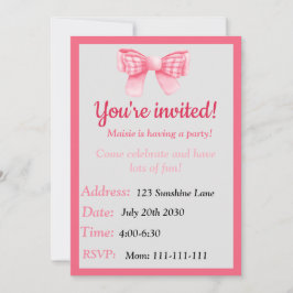 Invitación Pink Bow Birthday Invitation