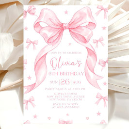 Invitación Pink Bow Birthday Invitation, Girl Pink Birthday 