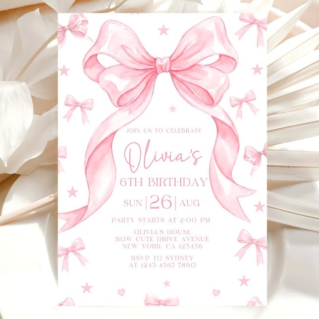 Invitación Pink Bow Birthday Invitation, Girl Pink Birthday  (Subido por el creador)